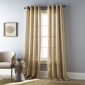 NWT Nanshing Burlap Light Filtering Single Curtain Panel Grommet Brown 54x95
